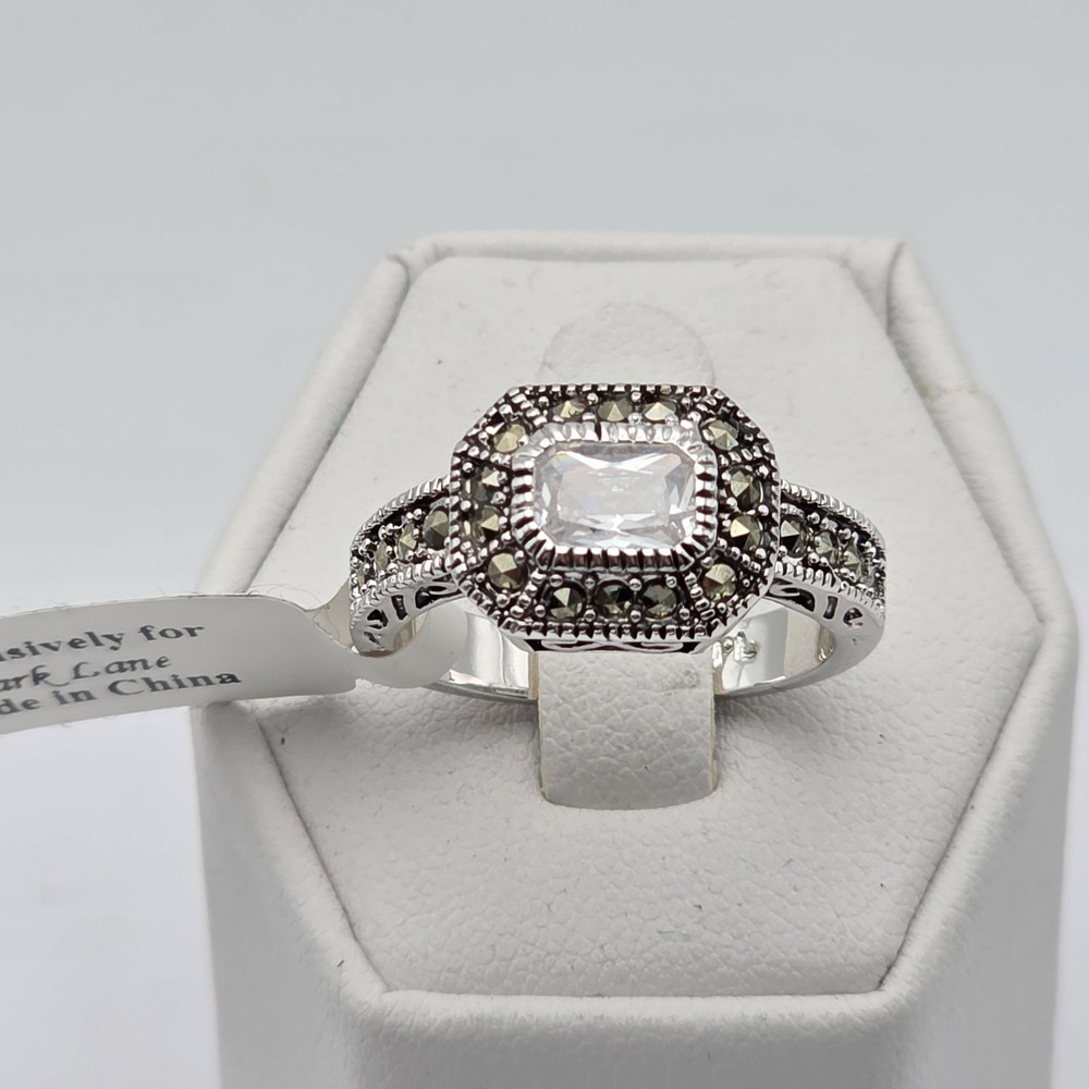 New PARK LANE 'Reign' Ring Marcacite & Cubic Zirconia Silver Plate Size 8 w/Tags